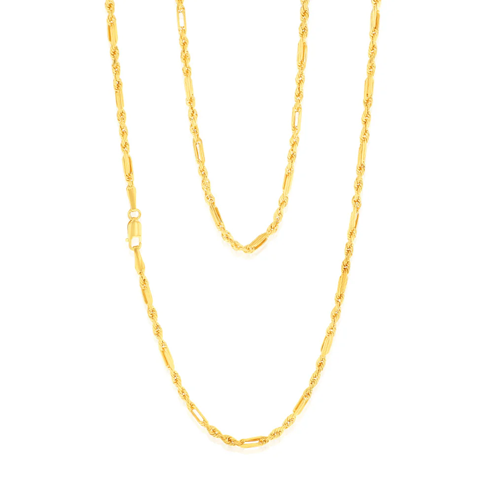 9ct Yellow Gold Hollow Diamond Cut Figarope 46cm Chain