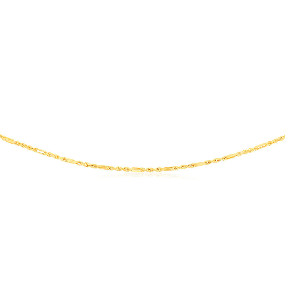 9ct Yellow Gold Hollow Diamond Cut Figarope 46cm Chain - Image 2