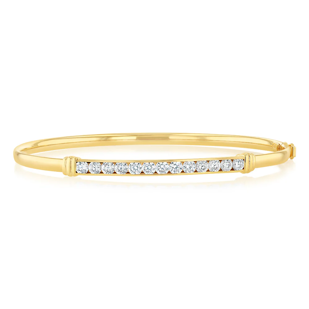 9ct Yellow Gold Hollow Flex Cubic Zirconia 65mm Bangle
