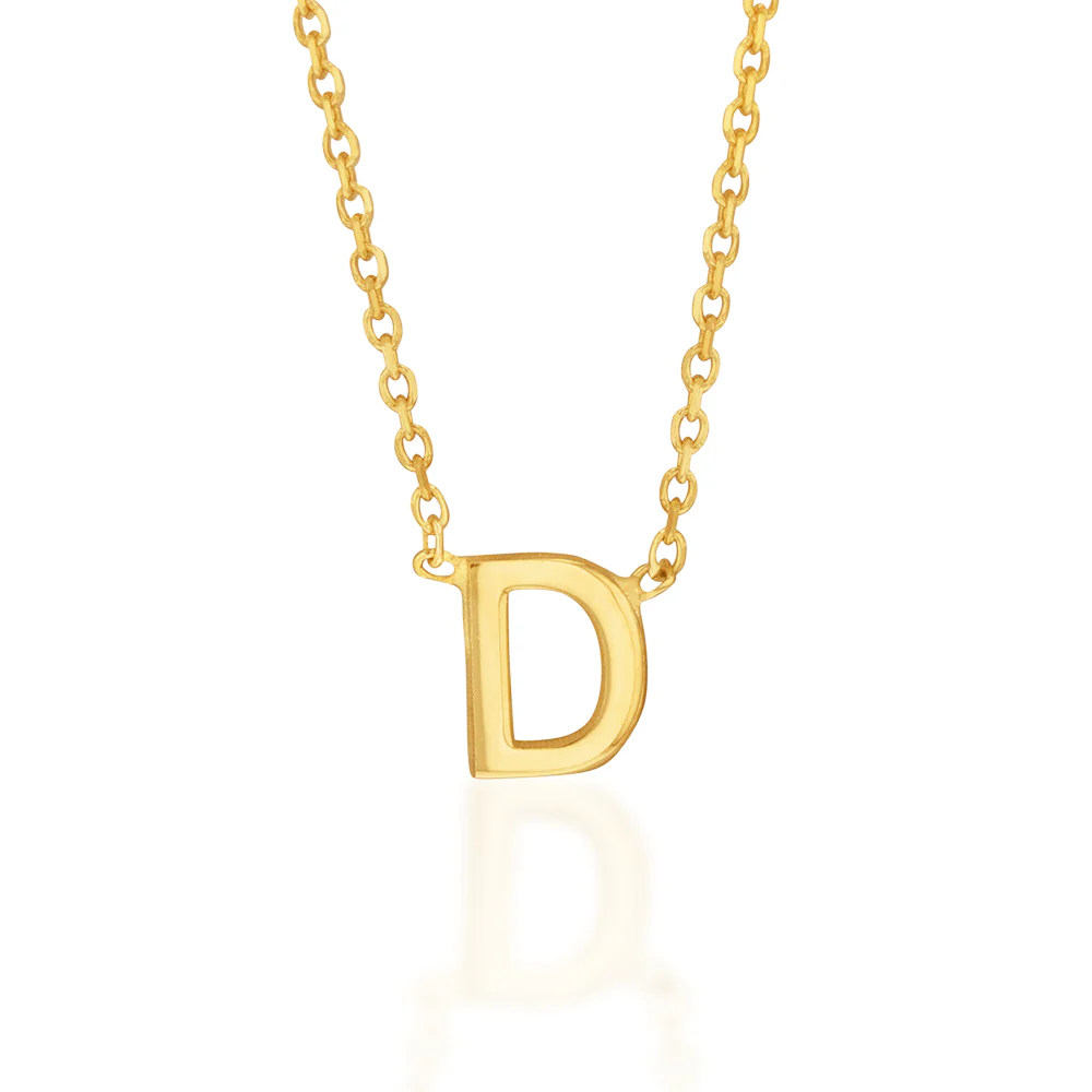 9ct Yellow Gold Initial "D" Pendant on 43cm Chain