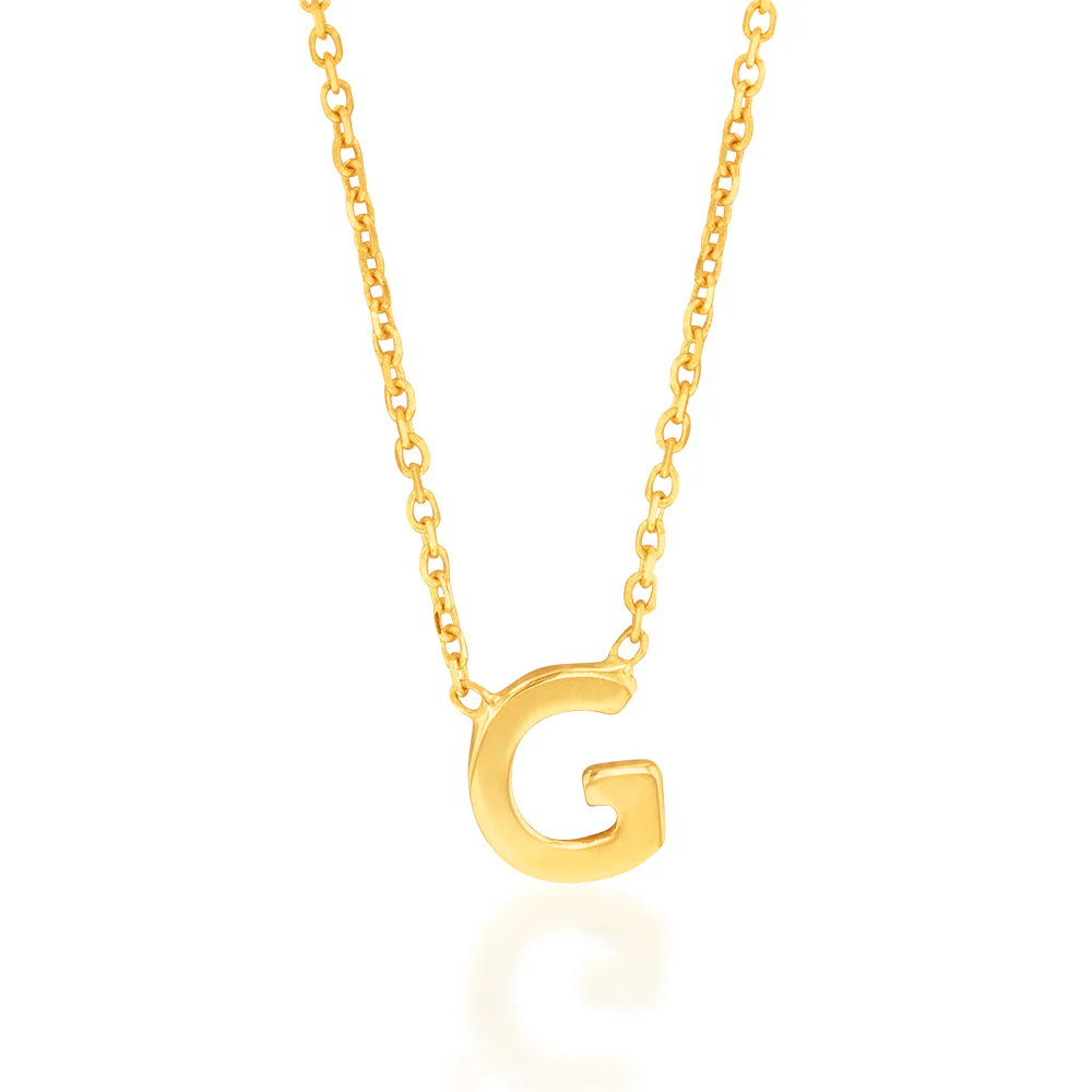 9ct Yellow Gold Initial "G" Pendant on 43cm Chain