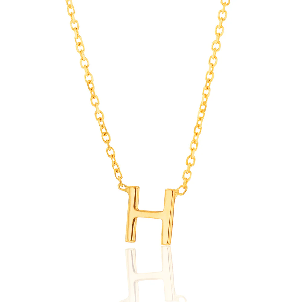 9ct Yellow Gold Initial "H" Pendant On 43cm Chain