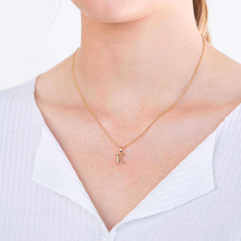 9ct Yellow Gold Initial K Zirconia Pendant - Image 2