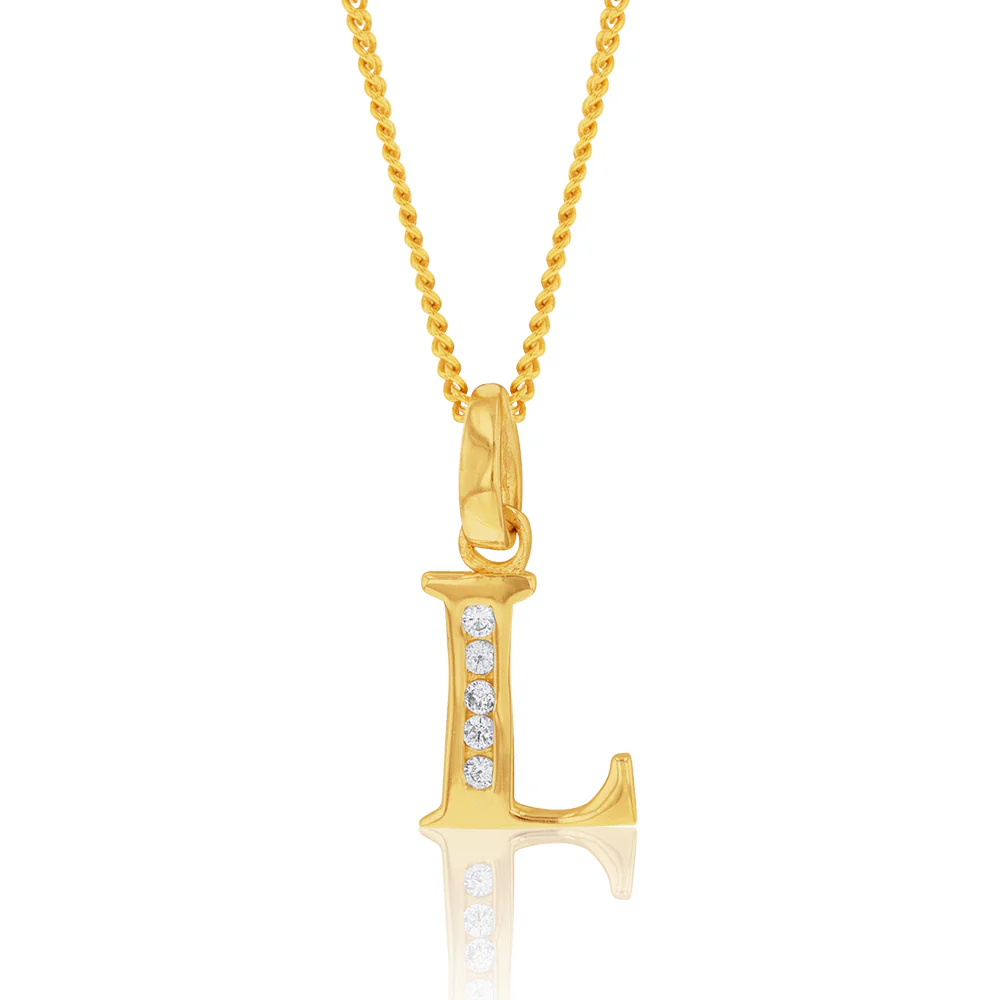 9ct Yellow Gold Initial L Zirconia Pendant
