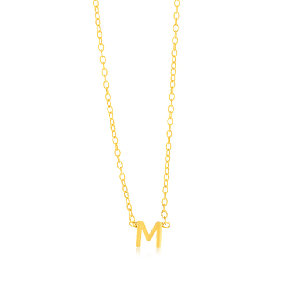 9ct Yellow Gold Initial "M" Pendant On Chain