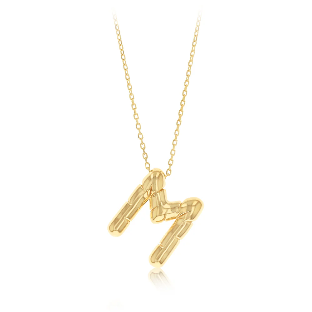 9ct Yellow Gold Initial 'M' Puffed Pendant on 43cm Chain