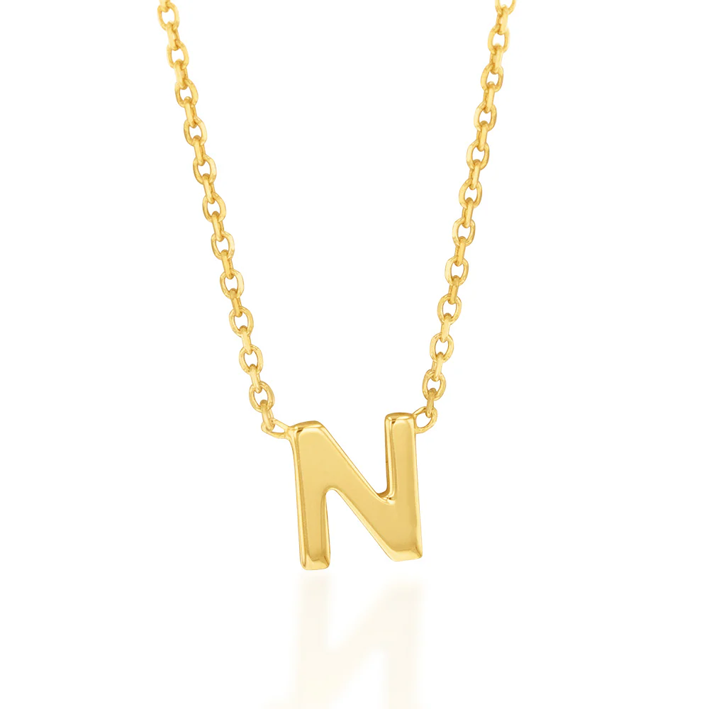 9ct Yellow Gold Initial "N" Pendant On 43cm Chain