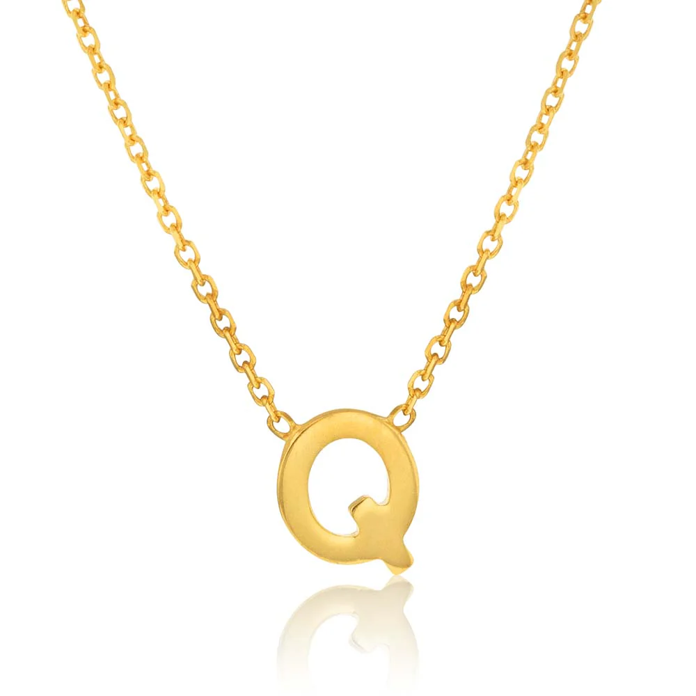 9ct Yellow Gold Initial "Q" Pendant on 43cm Chain