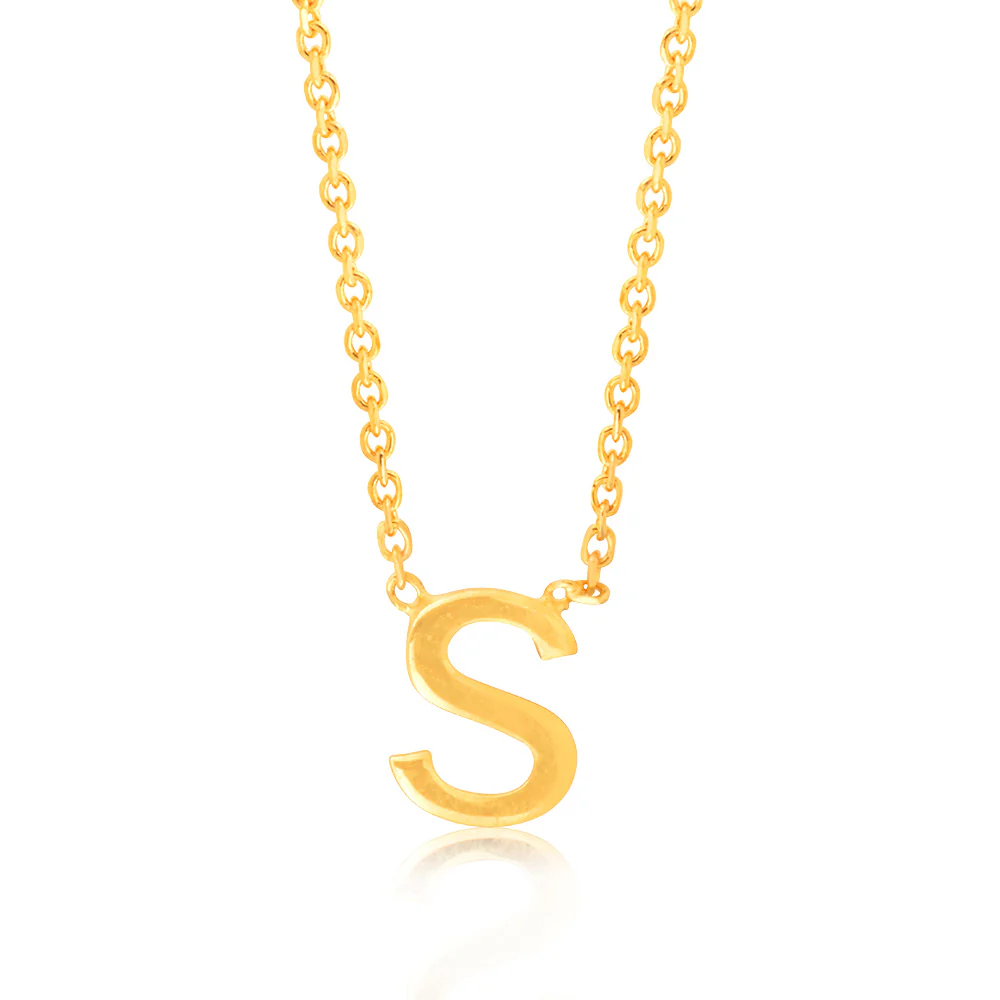 9ct Yellow Gold Initial "S" Pendant on 43cm Chain