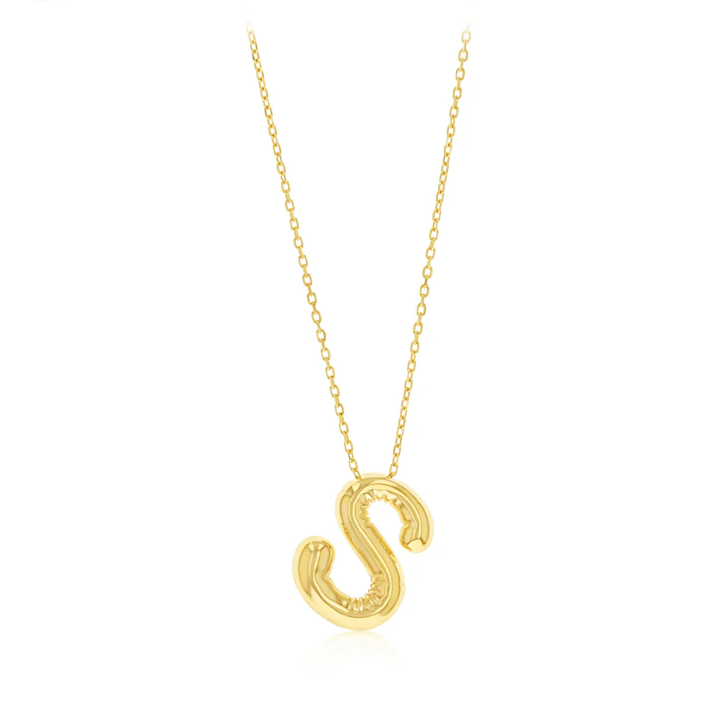 9ct Yellow Gold Initial 'S' Puffed Pendant on 43cm Chain