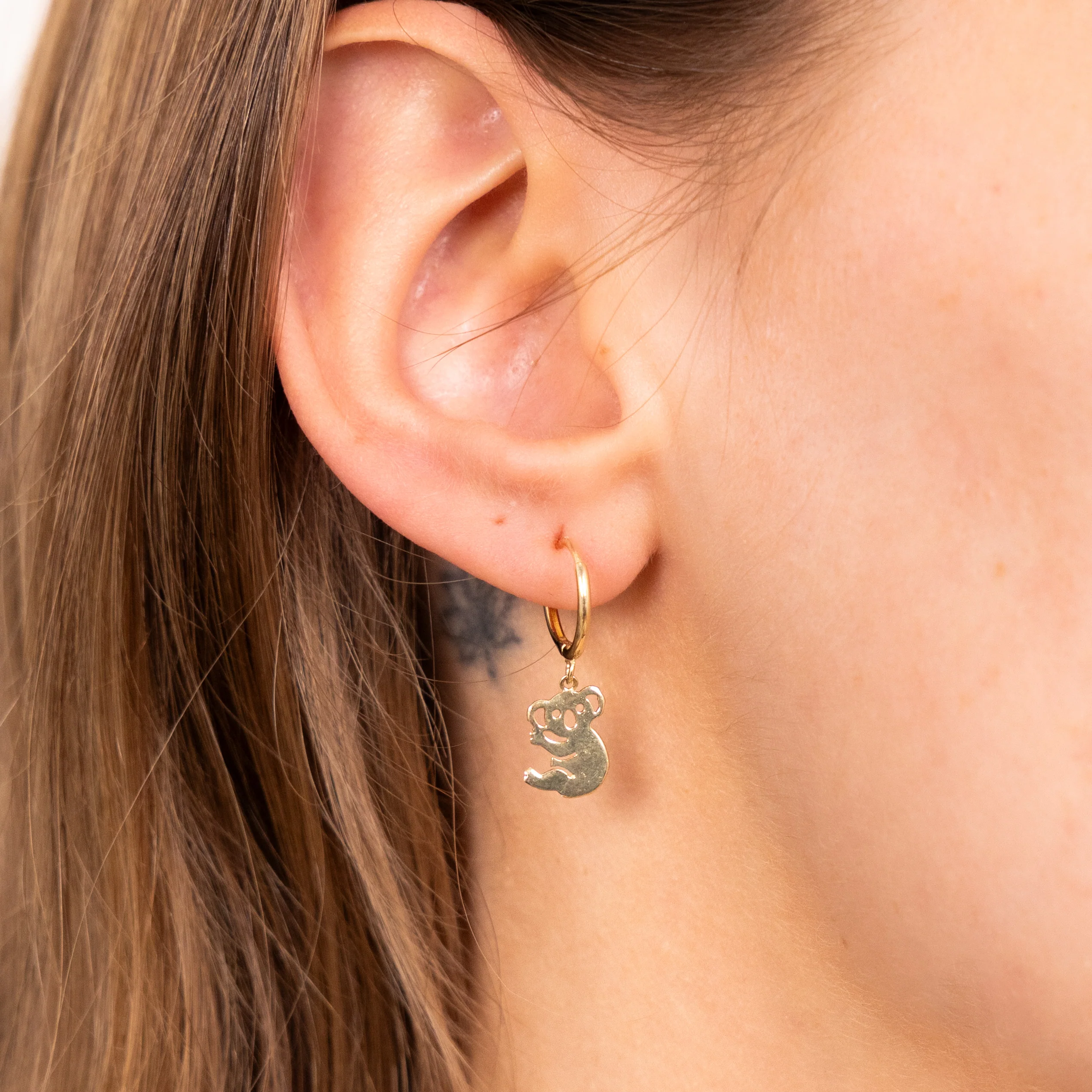9ct Yellow Gold Koala On Sleeper Earrings - Image 2