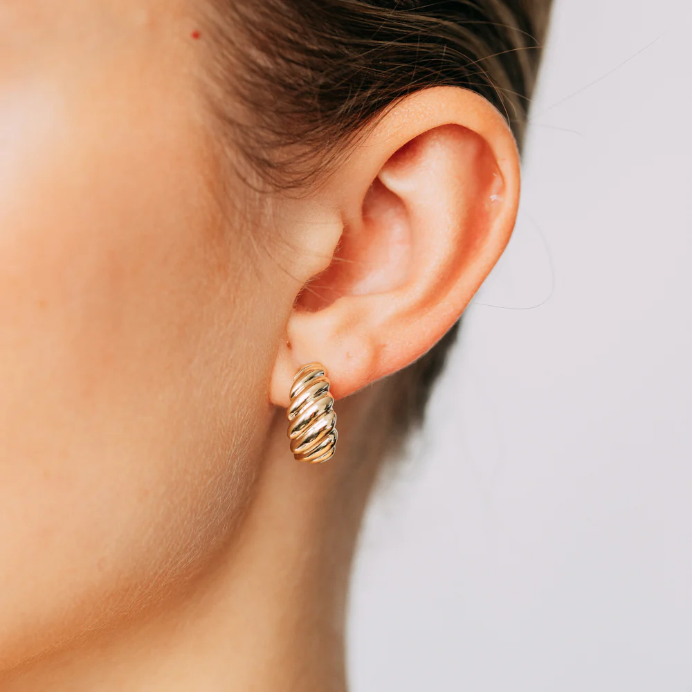 9ct Yellow Gold Large Croissant 3/4 Hoop Earrings - Image 2
