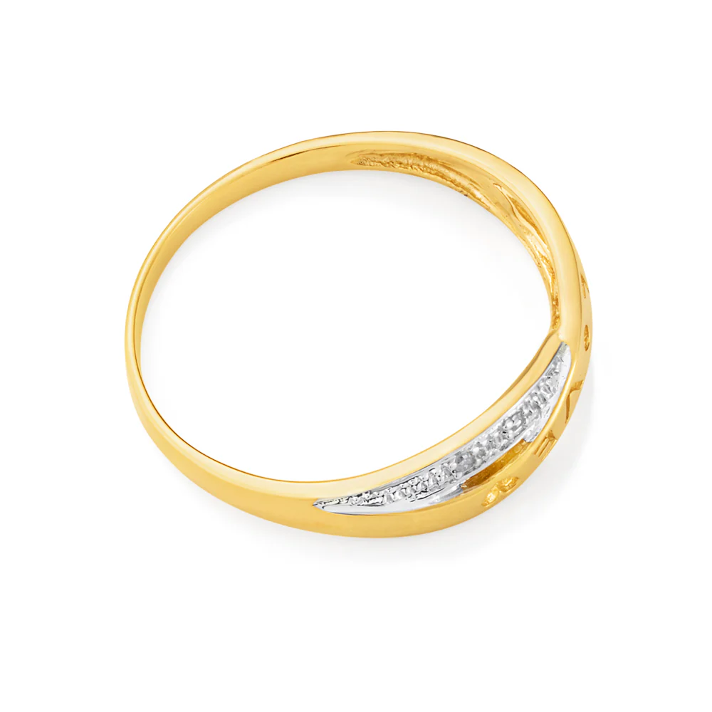 9ct Yellow Gold Love Crossover Ring with 4 Diamonds - Image 2