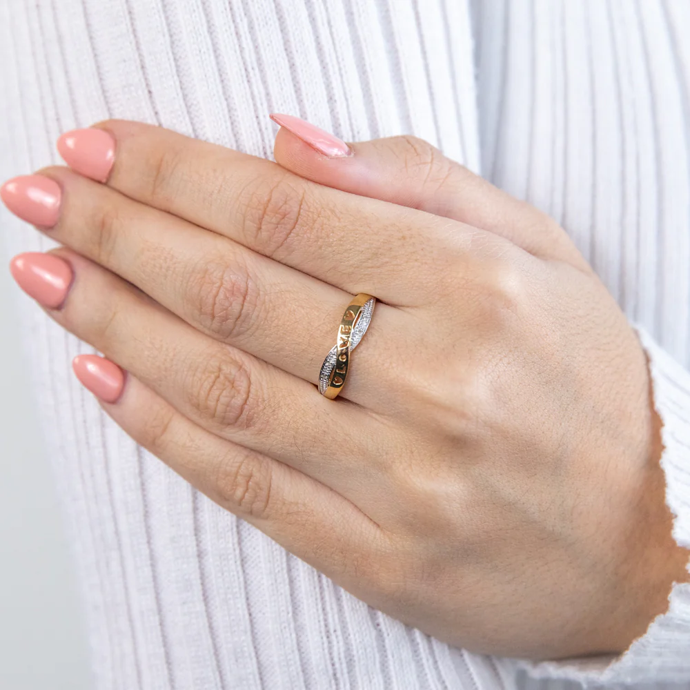 9ct Yellow Gold Love Crossover Ring with 4 Diamonds - Image 3