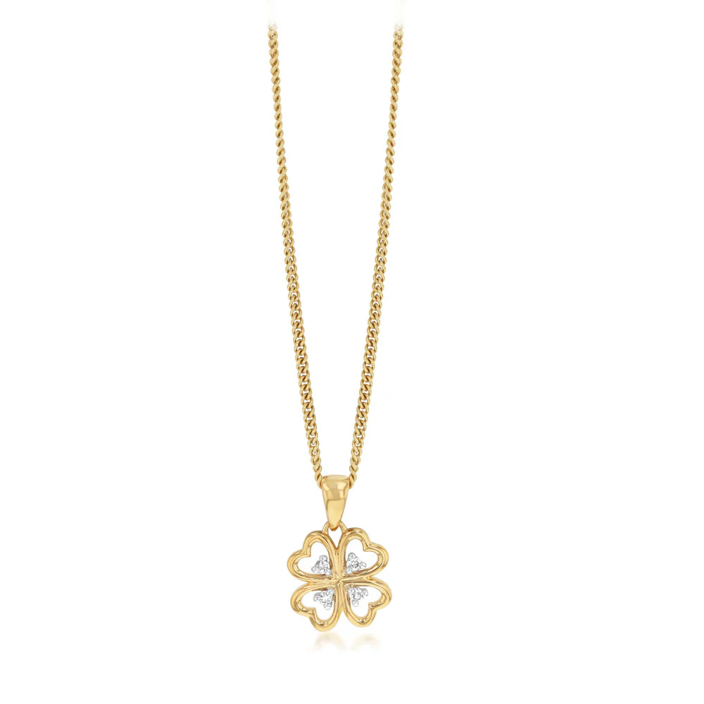 9ct Yellow Gold Luxurious 4 leaf clover Diamond Pendant