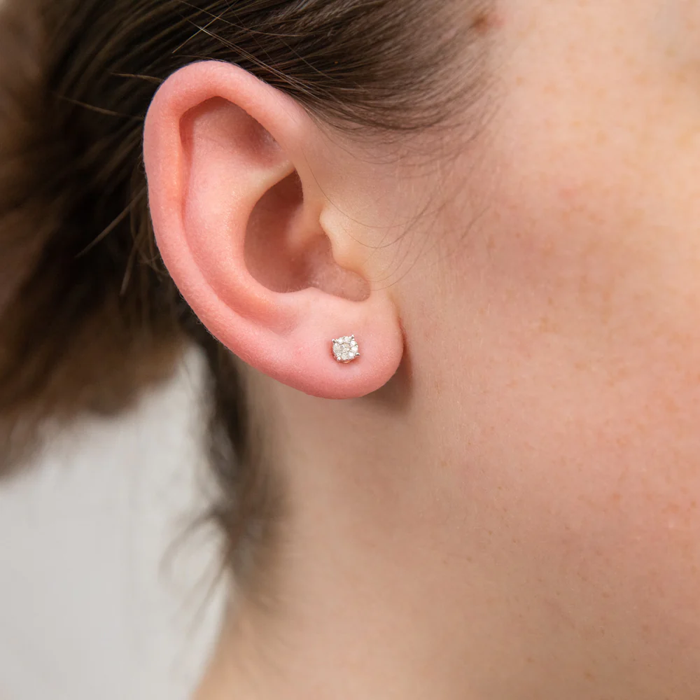 9ct Yellow Gold Majestic Diamond Stud Earrings and Infinity Detail on Side Profile - Image 2