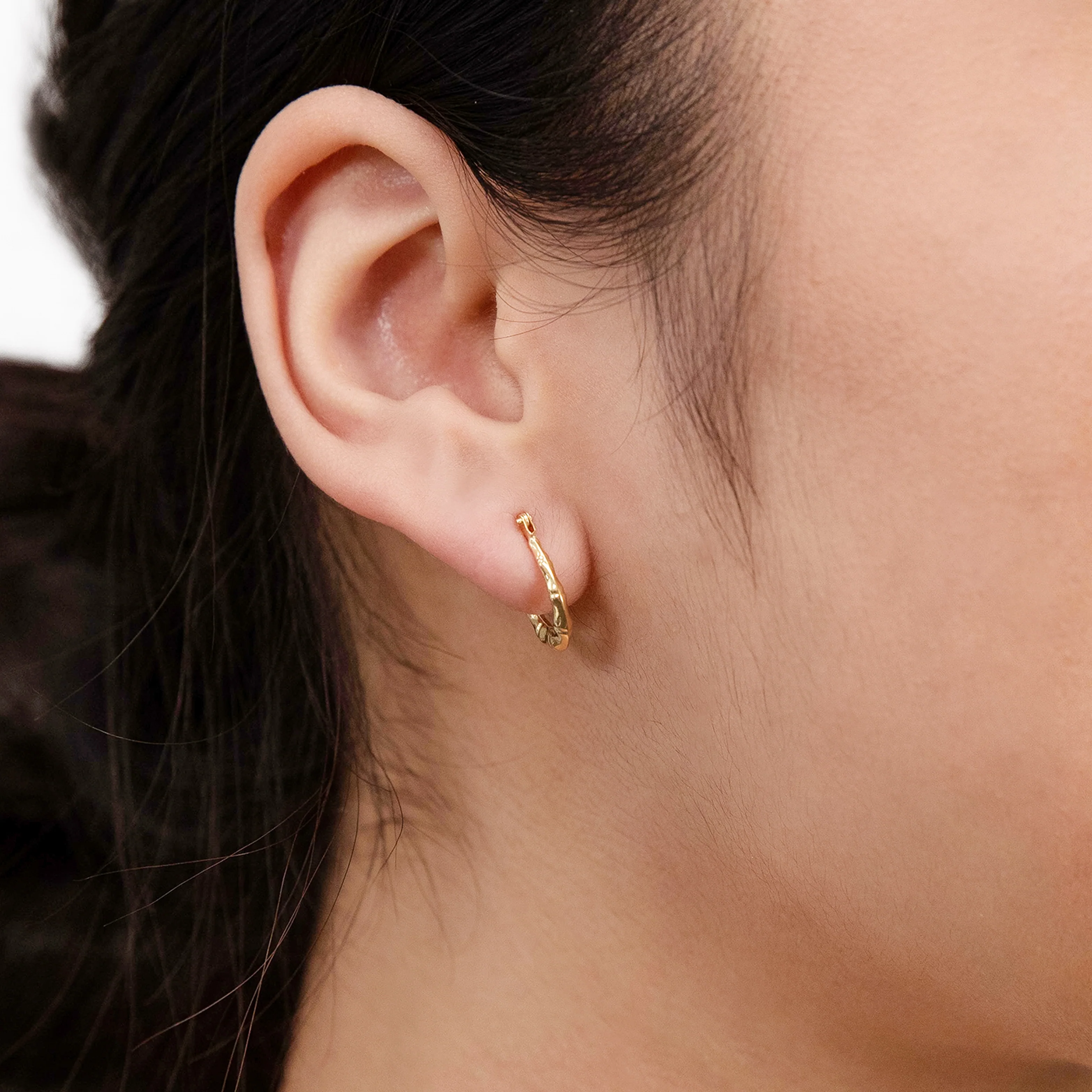 9ct Yellow Gold Mini Groove Creole Earring - Image 2