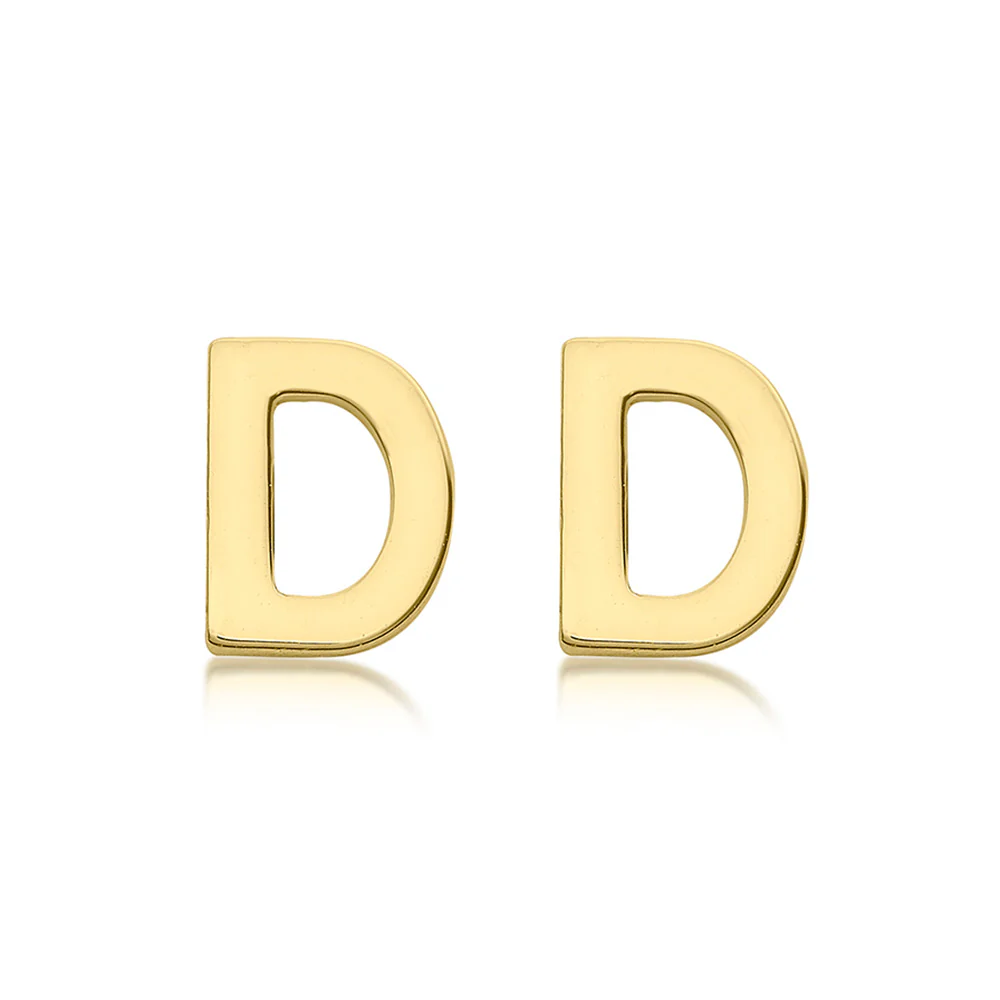 9ct Yellow Gold Mini Initial "D" Stud Earrings