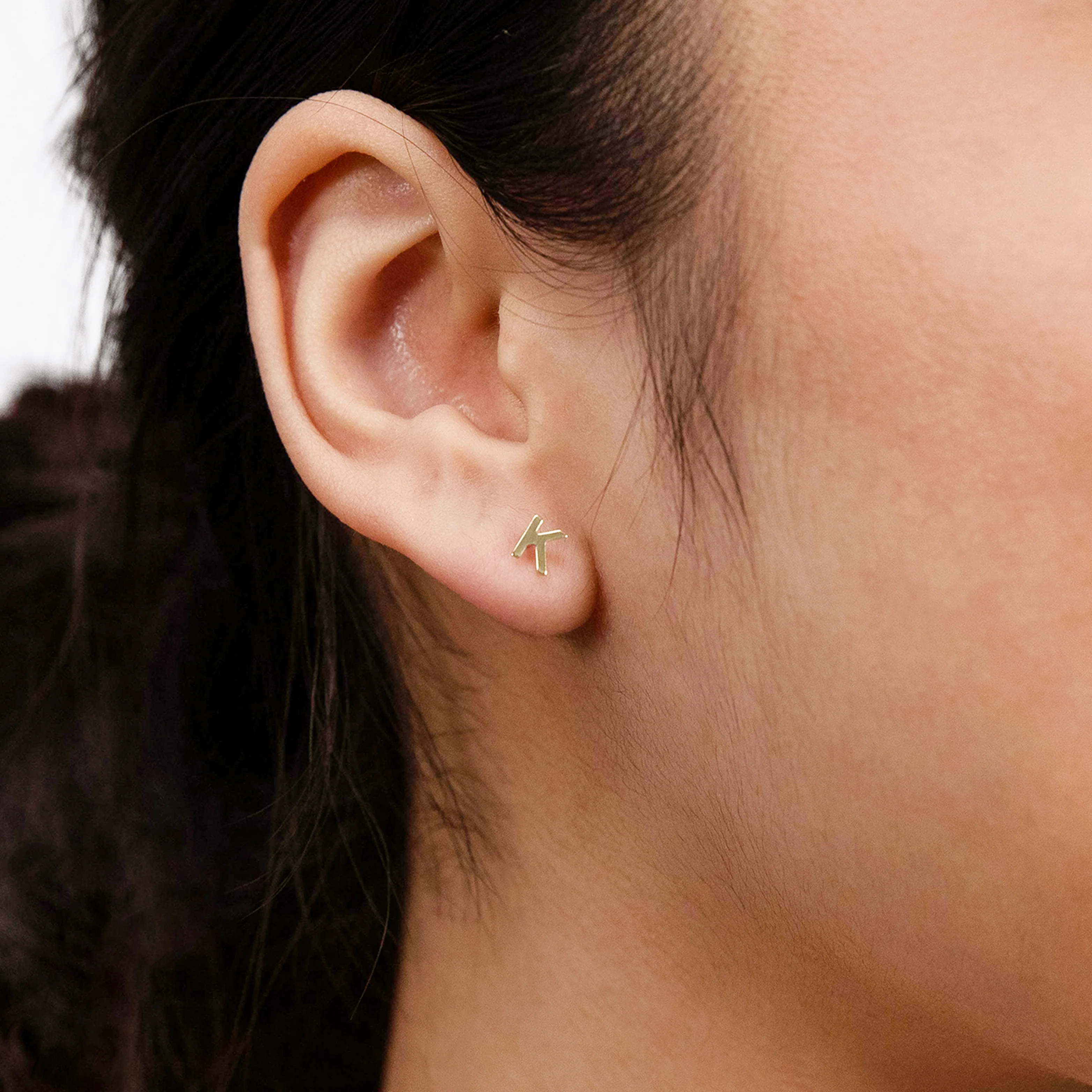 9ct Yellow Gold Mini Initial "K" Stud Earrings - Image 2