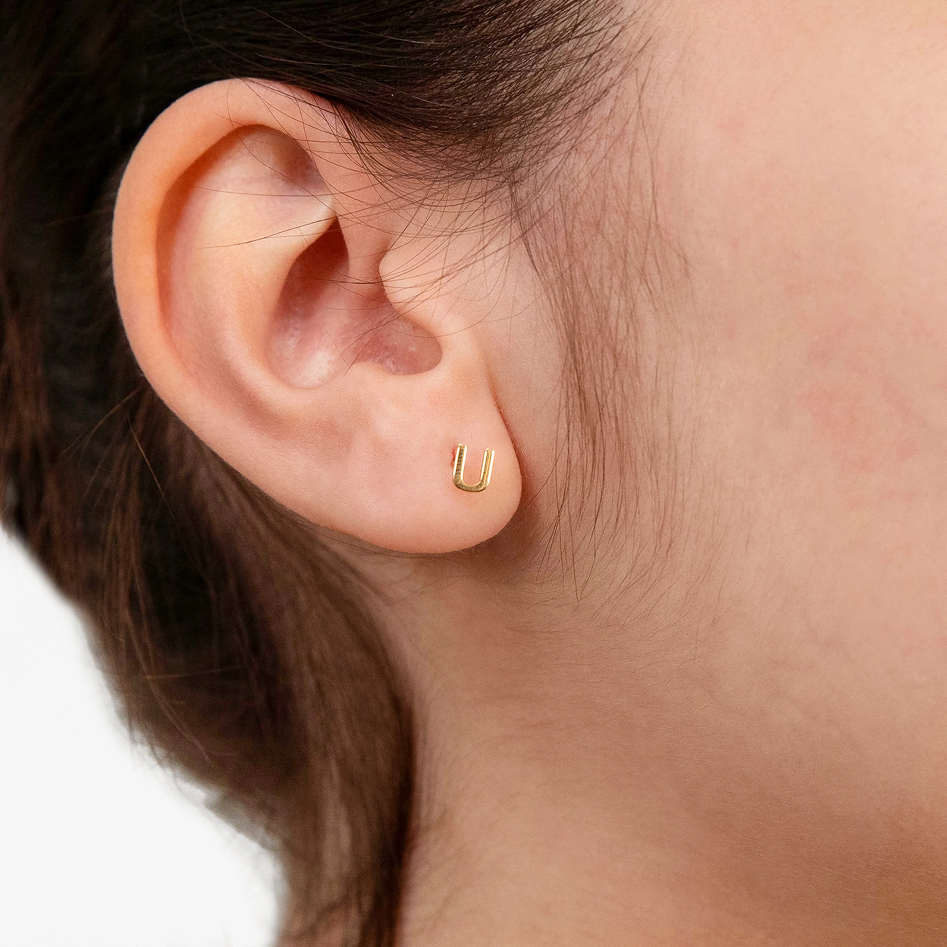 9ct Yellow Gold Mini Initial "U" Stud Earrings - Image 2