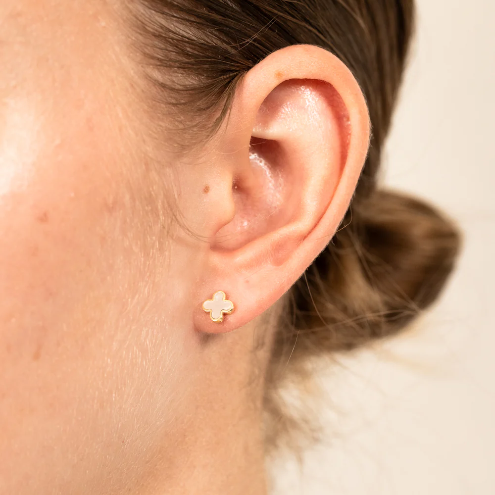 9ct Yellow Gold Mother Of Pearl Petal Stud Earrings - Image 2