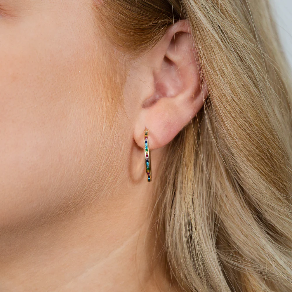 9ct Yellow Gold Multicolour Double Side 20mm Hoop Earrings - Image 2