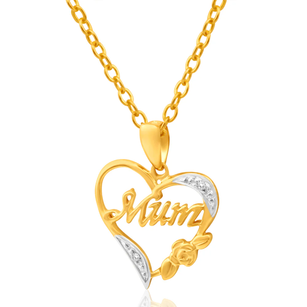 9ct Yellow Gold Mum Diamond Pendant