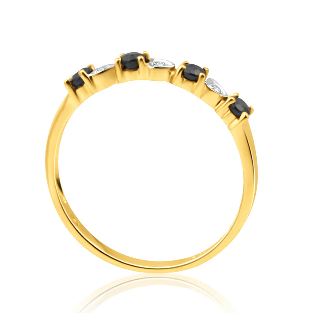 9ct Yellow Gold Natural Black Sapphire and 3 x Diamond Ring - Image 2