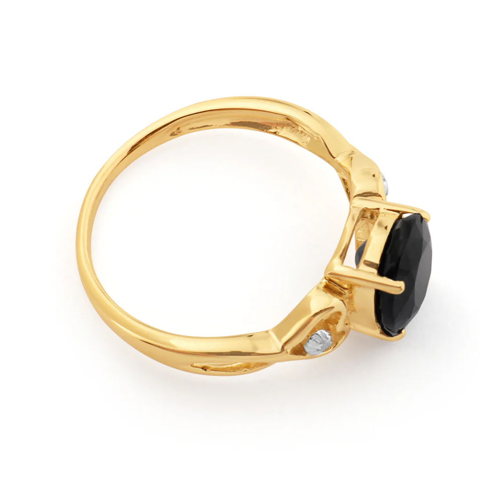 9ct Yellow Gold Natural Black Sapphire & Diamond Ring - Image 2