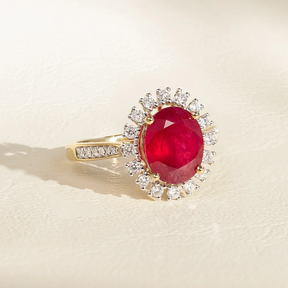 9ct Yellow Gold natural Enhanced 3 Carat Ruby Ring with 1/3 Carat of Diamonds - Image 3