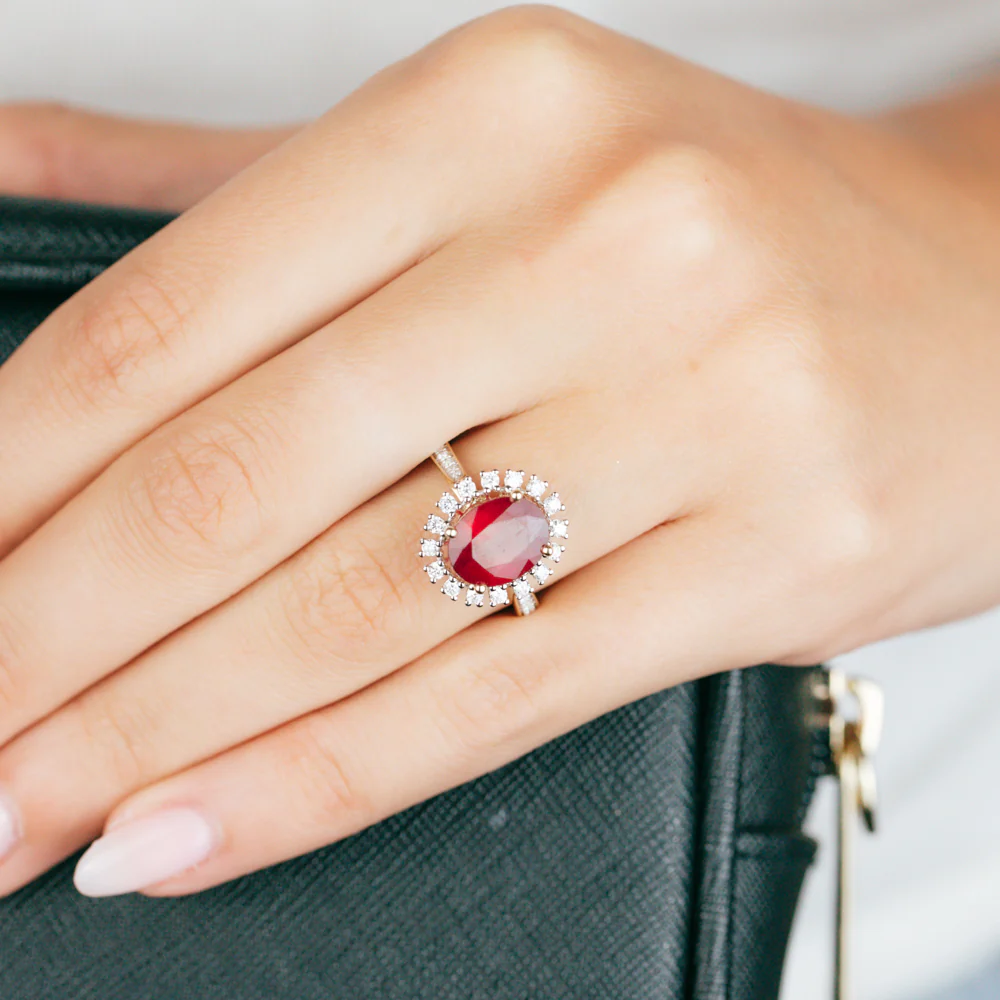 9ct Yellow Gold natural Enhanced 3 Carat Ruby Ring with 1/3 Carat of Diamonds - Image 4