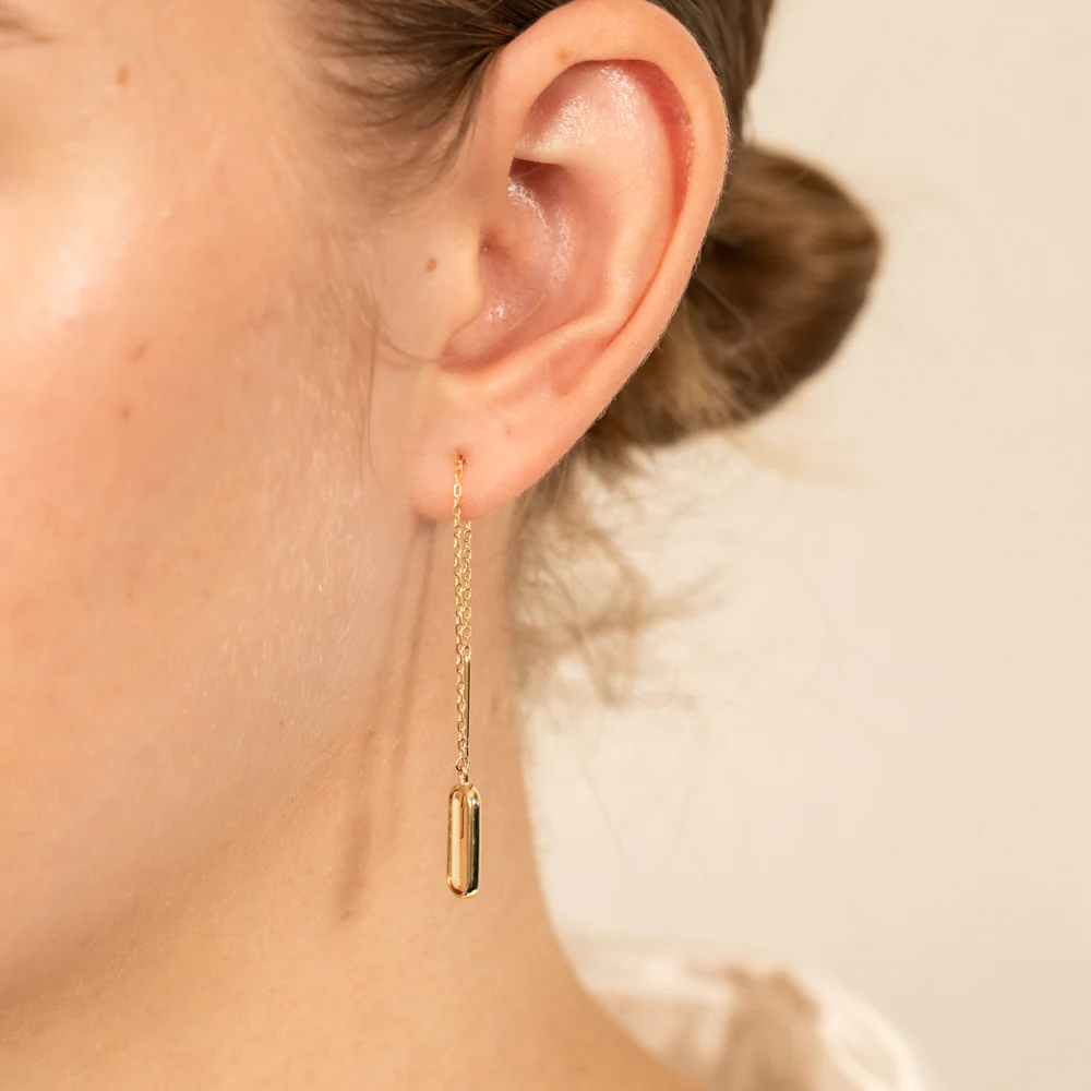 9ct Yellow Gold  Natural Quartz Threader Drop Earrings - Image 2