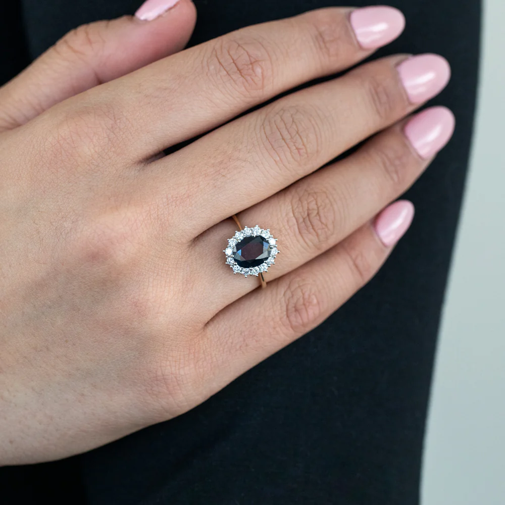 9ct Yellow Gold Natural Sapphire 2.50 Carat 9X7mm Oval with 0.50 Carat Diamonds Ring - Image 4