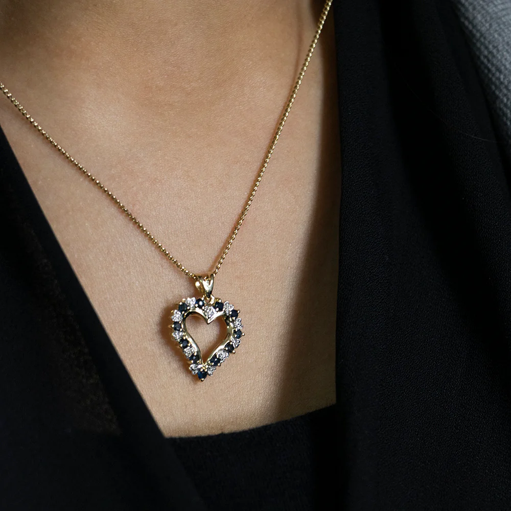 9ct Yellow Gold Natural Sapphire and Diamond Pendant - Image 2