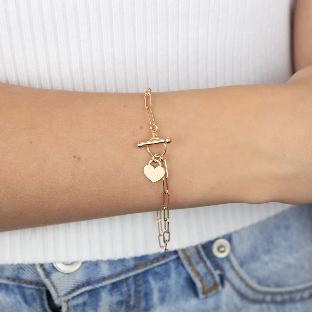 9ct Yellow Gold Paperclip Toggle Bar 19cm Bracelet - Image 4