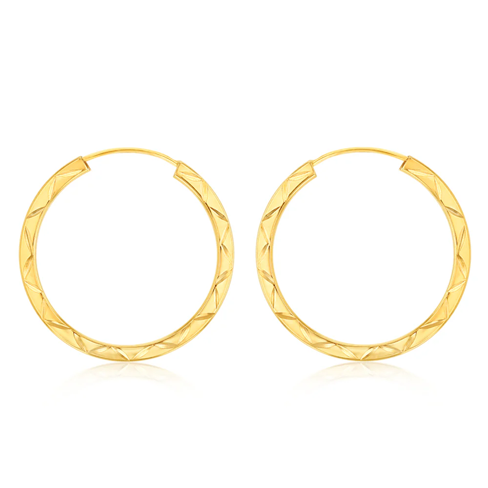 9ct Yellow Gold Patterned 18mm Sleeper Earrings