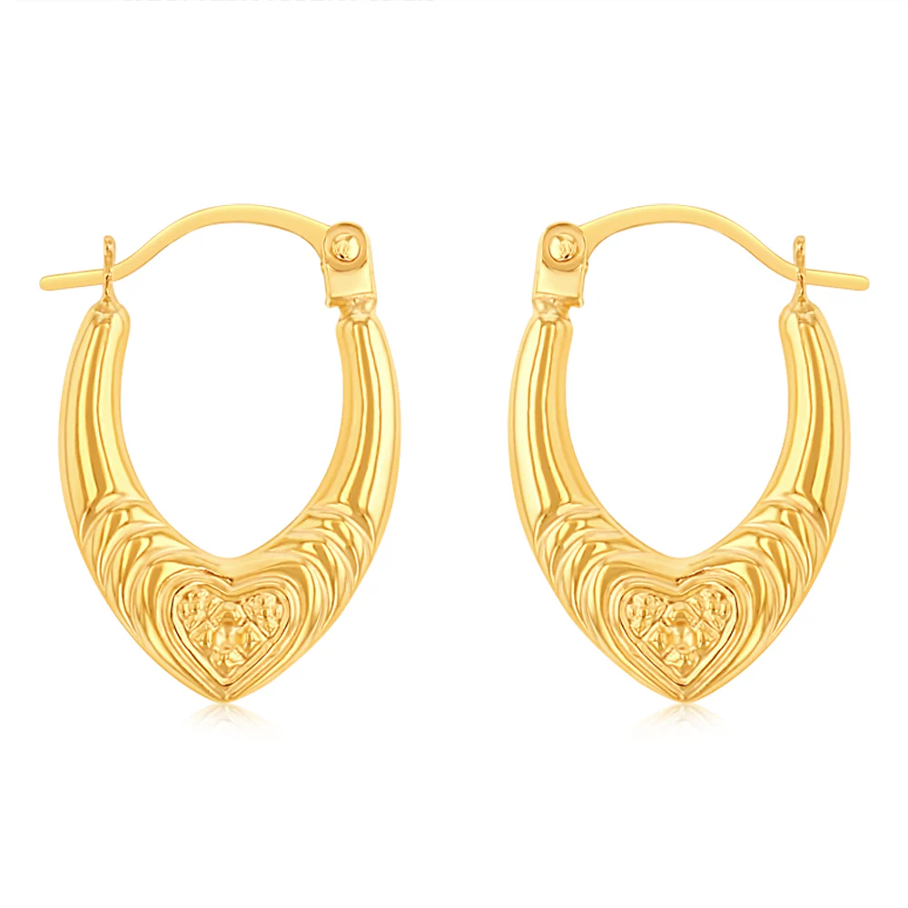 9ct Yellow Gold Patterned Creole Hoop Earrings