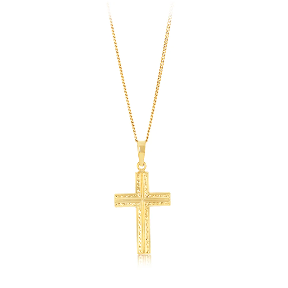 9ct Yellow Gold Patterned Cross Pendant