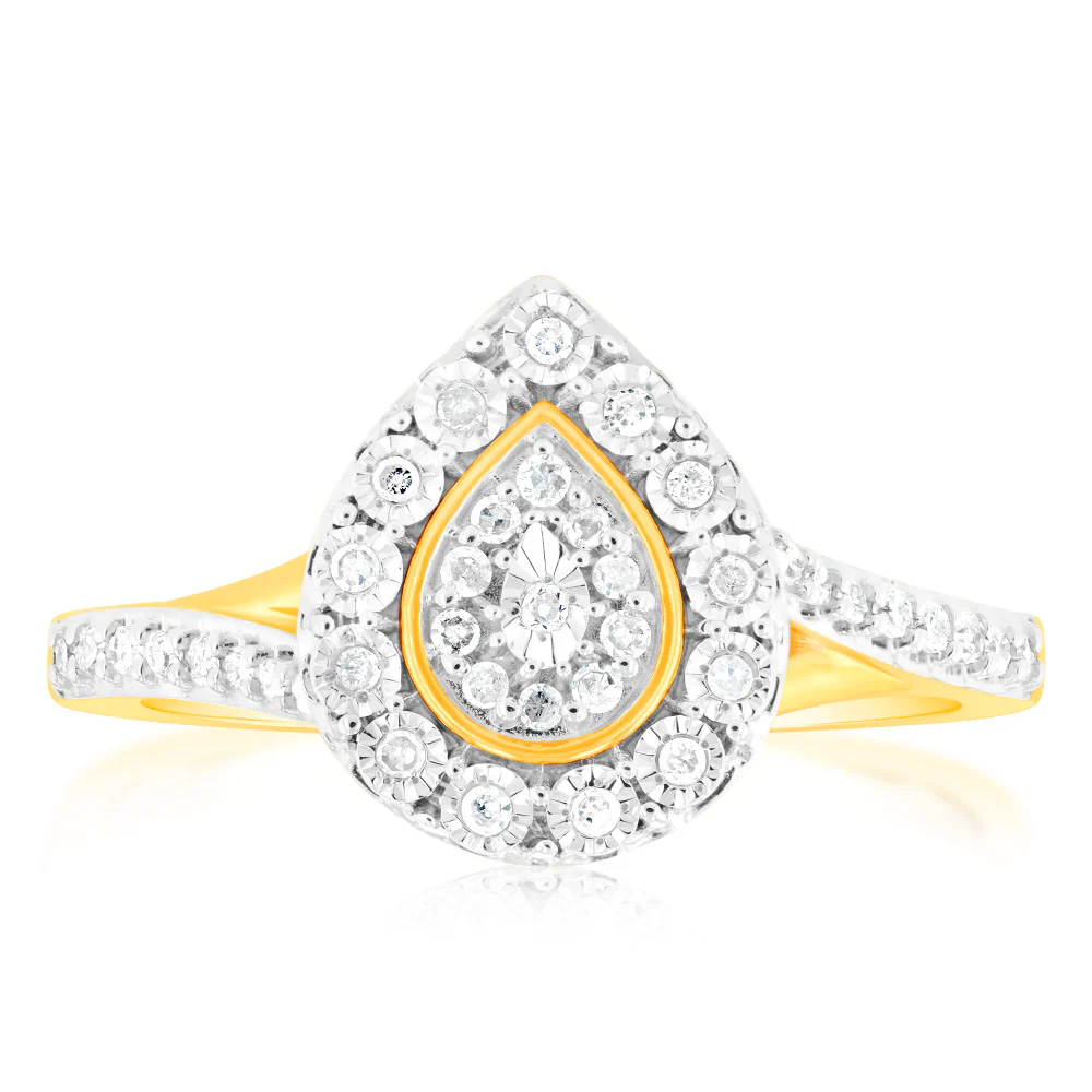 9ct Yellow Gold Pear Shape Diamond Ring 1/6 Carat