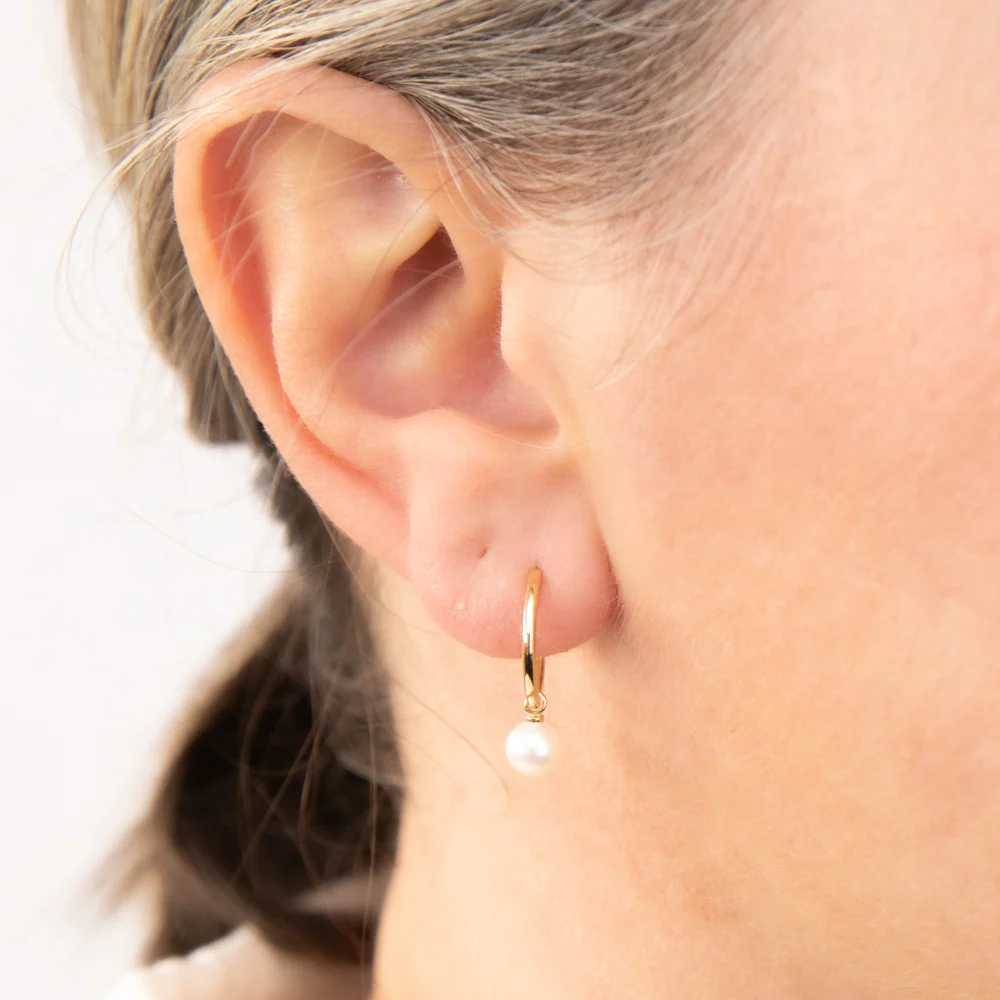 9ct Yellow Gold Pearl Hoop Earrings - Image 2