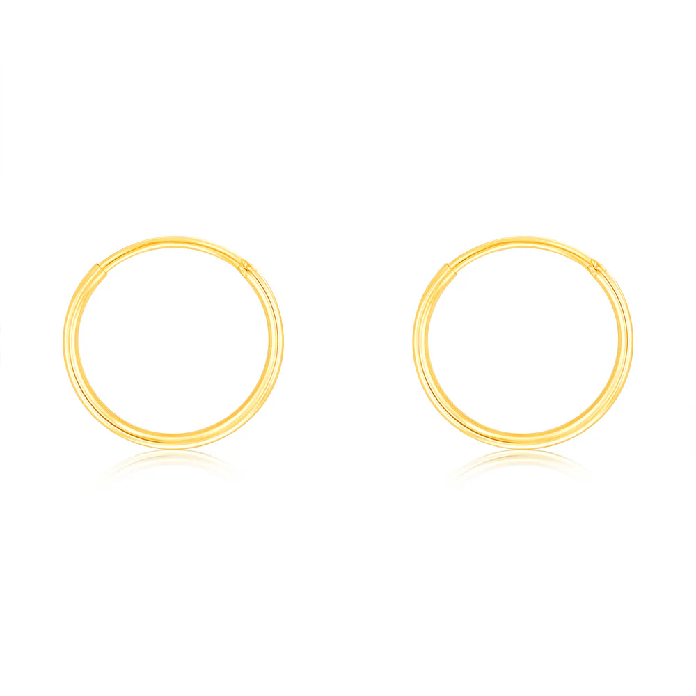 9ct Yellow Gold Plain 10mm Sleeper Earrings