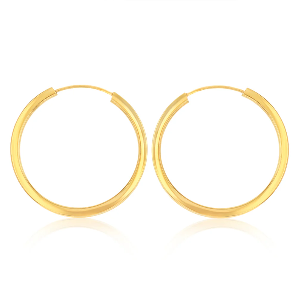 9ct Yellow Gold Plain 20mm Sleeper Earrings