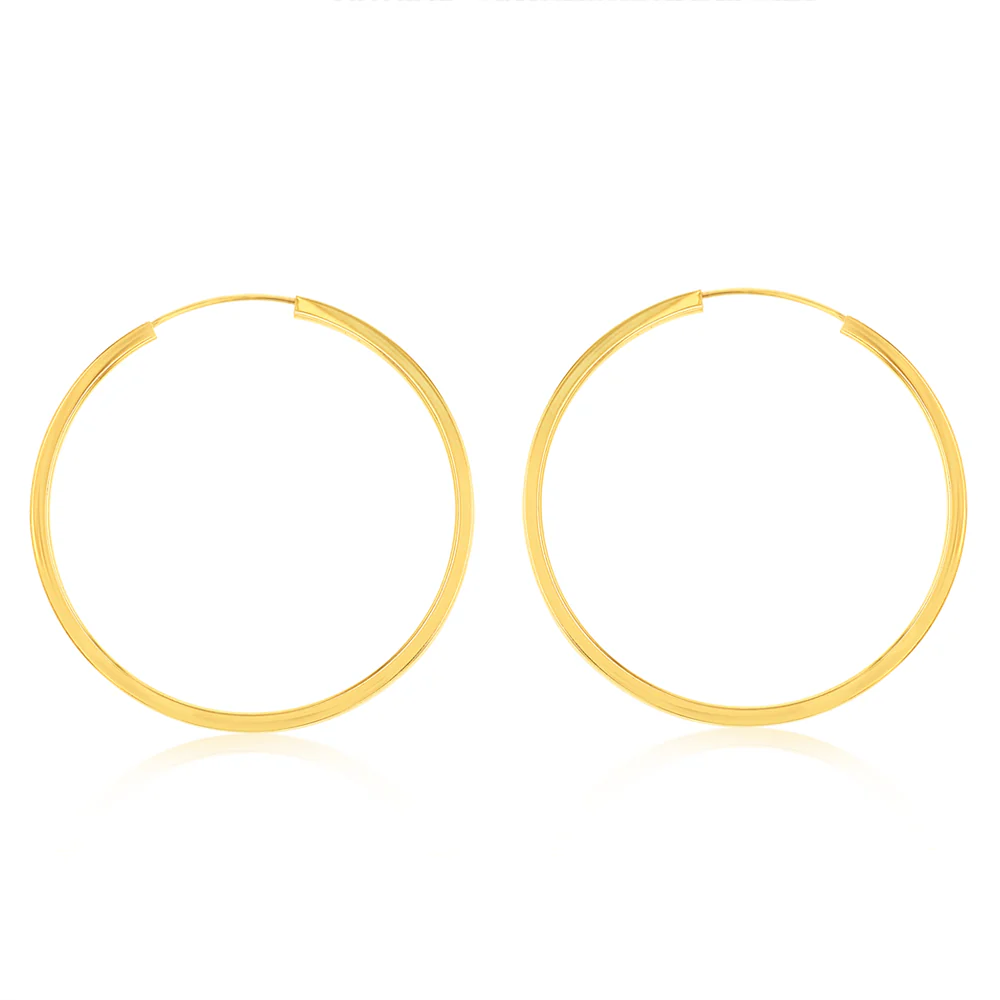9ct Yellow Gold Plain 30mm Sleeper Earrings
