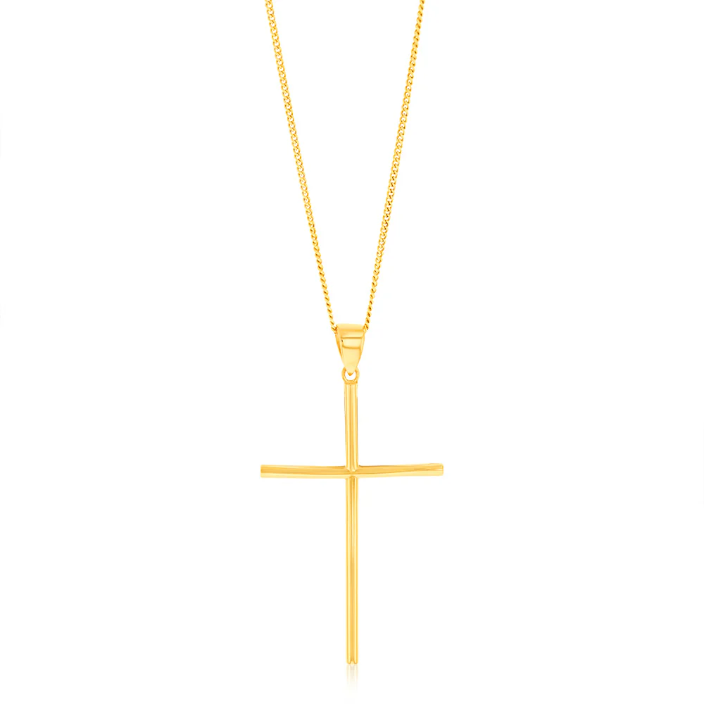 9ct Yellow Gold Plain 39mm X 23mm Cross Pendant