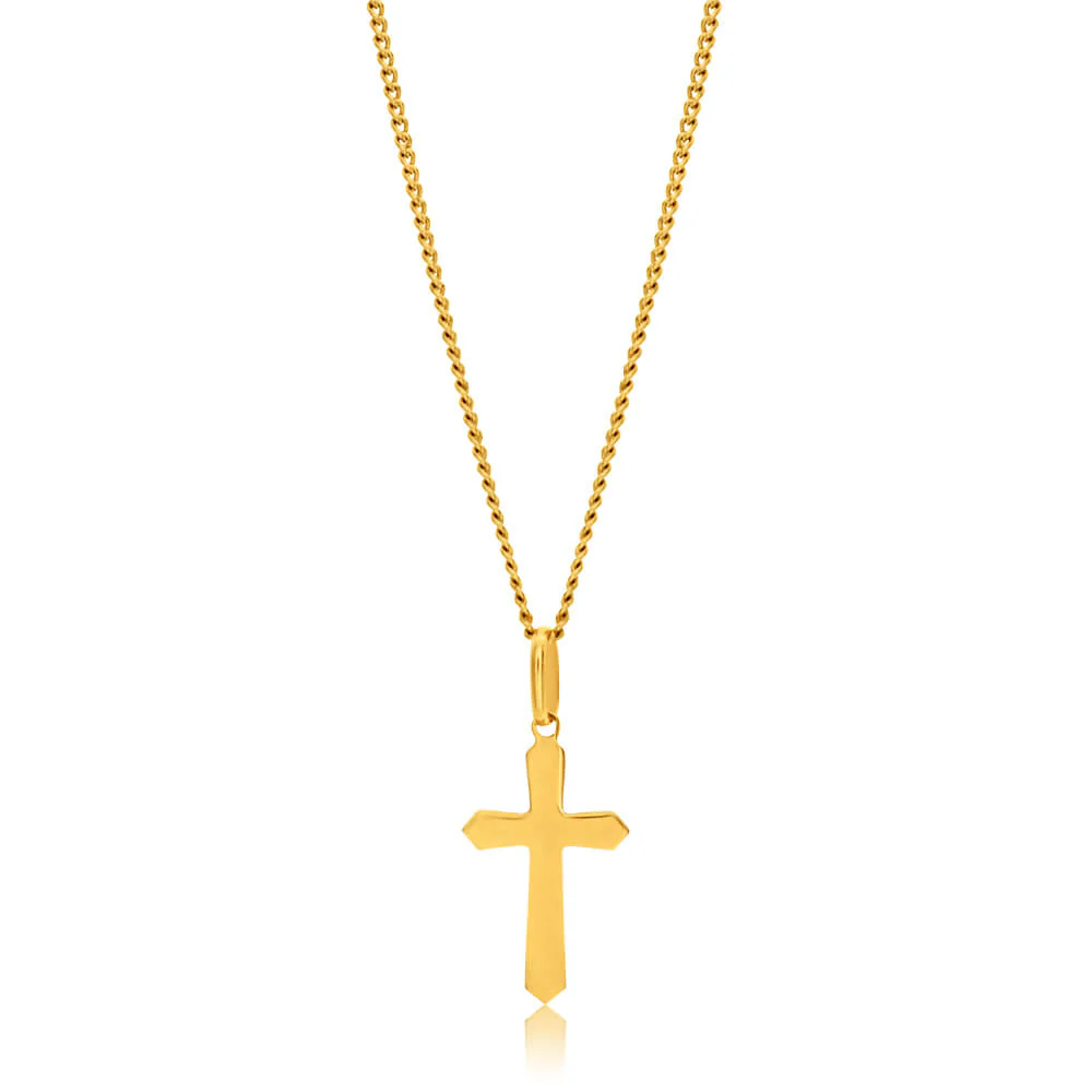 9ct Yellow Gold Plain & Diamond Cut 17mm Cross Pendant - Image 2