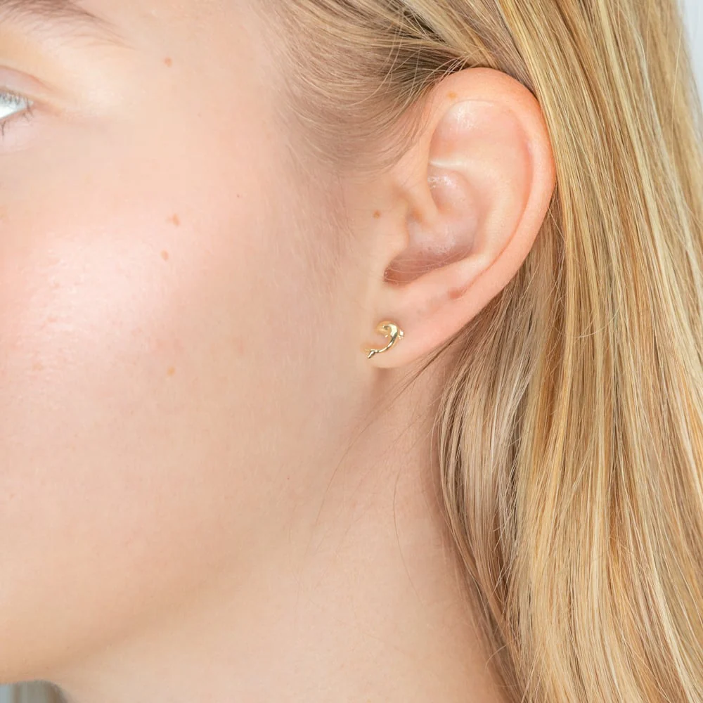 9ct Yellow Gold Plain Dolphin Stud Earrings - Image 2