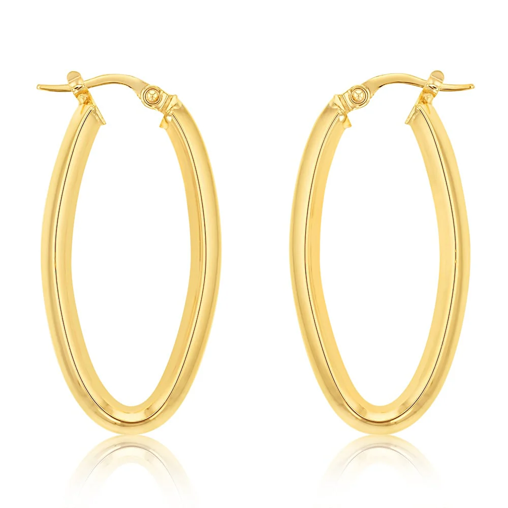 9ct Yellow Gold Plain Elongated Hoop Earrings