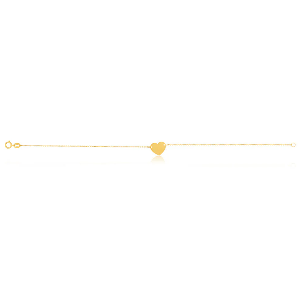9ct Yellow Gold Plain Flat Heart Charm on 18cm Bracelet - Image 2