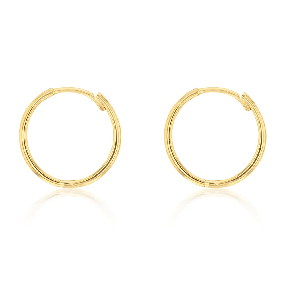 9ct Yellow Gold Plain Hinged Hoop Earrings