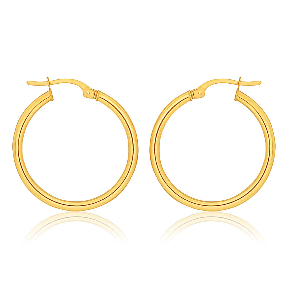 9ct Yellow Gold Plain Hoop 20mm European made